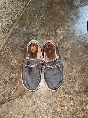 Hey Dude Women's Charcoal Canvas Slip-Ons with Blush Trim